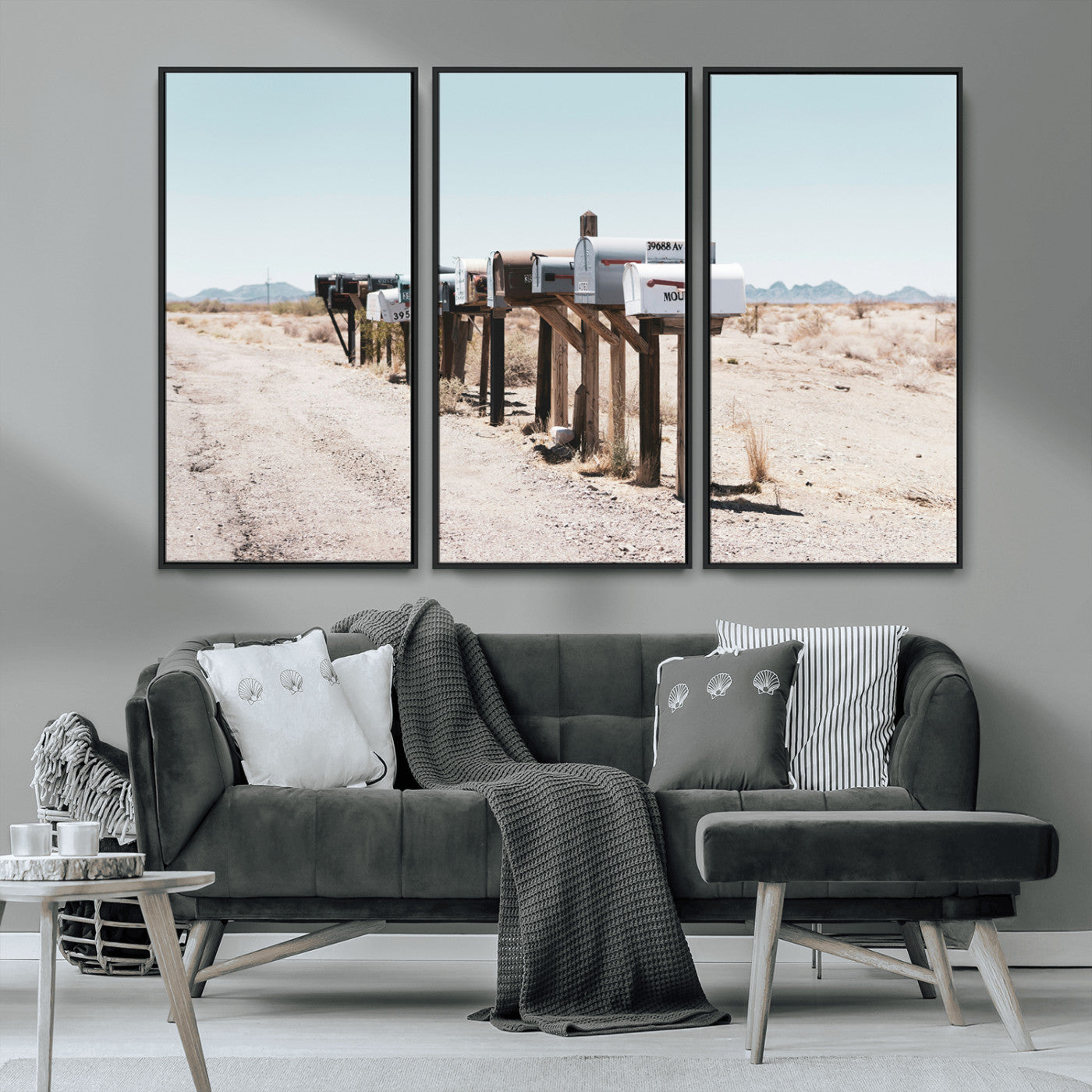 54616109-MGV-CV-36X24-Desert Mailboxes Wall Art – Rustic Rural Roadside Photography Canvas Print, American Southwest Landscape Home Decor for Living