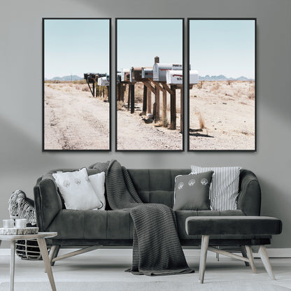 54616109-MGV-CV-36X24-Desert Mailboxes Wall Art – Rustic Rural Roadside Photography Canvas Print, American Southwest Landscape Home Decor for Living