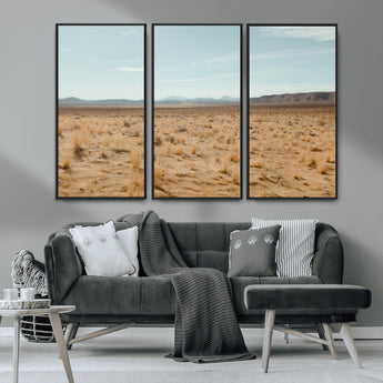 55918919-MGV-CV-36X24-Desert Landscape Wall Art – Golden Grass Plains and Mountain Horizon Canvas Print, Southwest Nature Photography Decor for Living