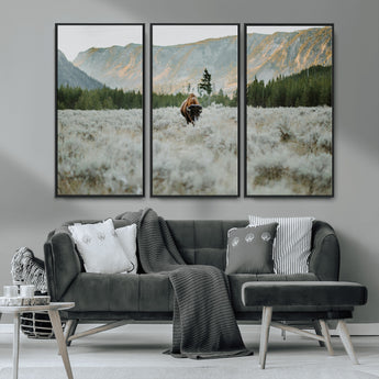 41674074-MGV-CV-36X24-Bison Wall Art – American Buffalo Wildlife Photography Canvas Print, Western Mountain Landscape Artwork Rustic Nature Decor for
