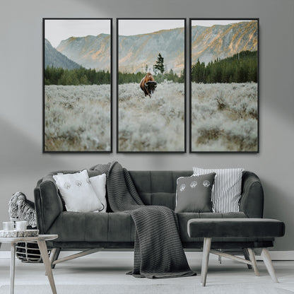 41674074-MGV-CV-36X24-Bison Wall Art – American Buffalo Wildlife Photography Canvas Print, Western Mountain Landscape Artwork Rustic Nature Decor for
