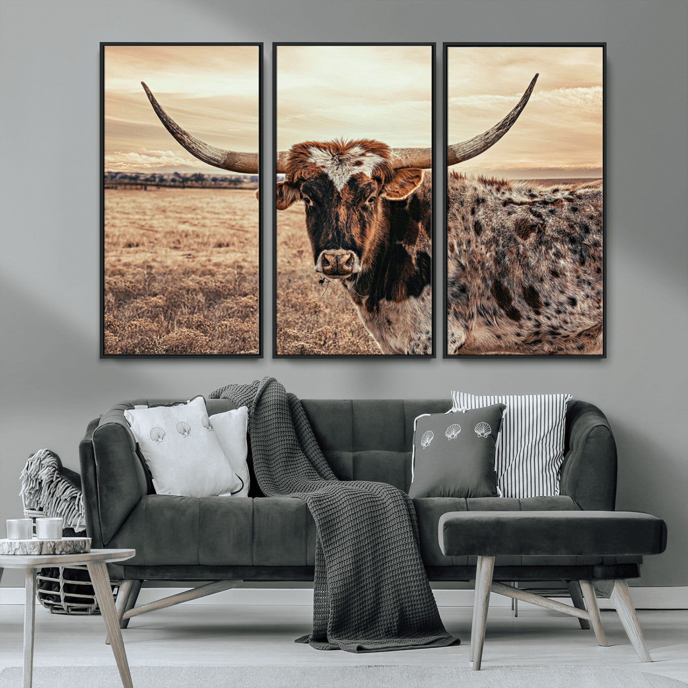 95745718-MGV-CV-36X24-Texas Longhorn Wall Art – Western Cattle Photography Canvas Print, Rustic Ranch Animal Artwork Country Farmhouse Decor for Living