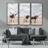 65621083-MGV-CV-36X24-Texas Longhorn Wall Art – Rustic Western Cattle Canvas Print, Southwestern Ranch Photography Decor for Living Room, Office,
