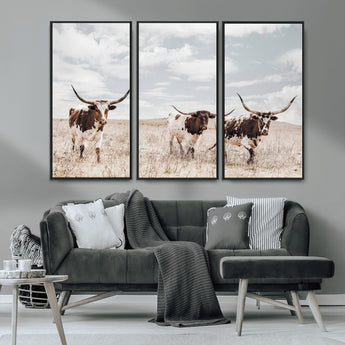 65621083-MGV-CV-36X24-Texas Longhorn Wall Art – Rustic Western Cattle Canvas Print, Southwestern Ranch Photography Decor for Living Room, Office,