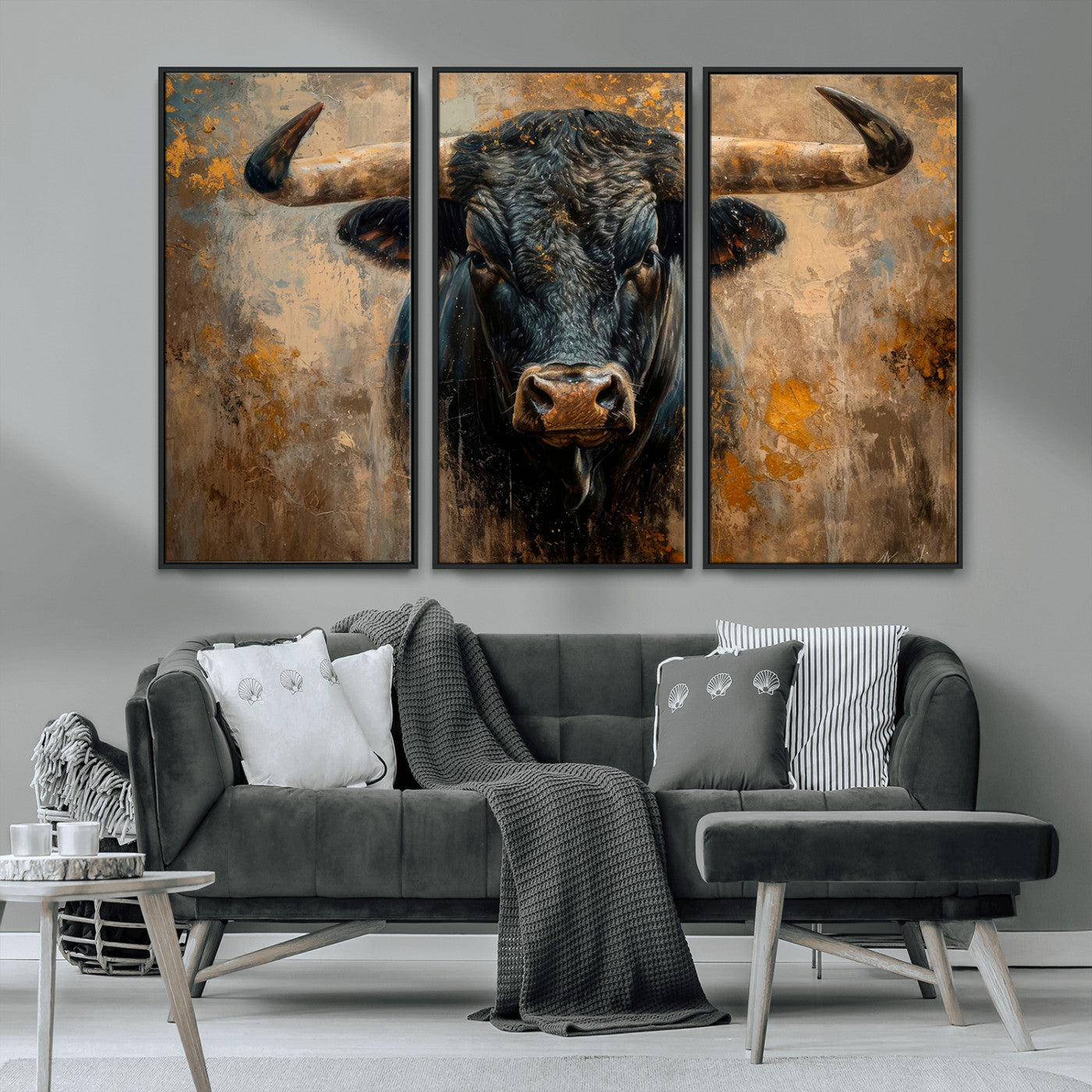 91615410-MGV-CV-36X24-Bull Wall Art – Rustic Western Longhorn Canvas Print, Powerful Abstract Animal Painting, Farmhouse Ranch Decor for Living Room,