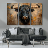 91615410-MGV-CV-36X24-Bull Wall Art – Rustic Western Longhorn Canvas Print, Powerful Abstract Animal Painting, Farmhouse Ranch Decor for Living Room,