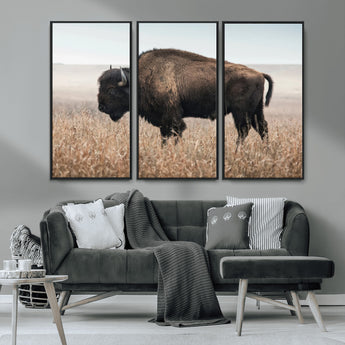 69909079-MGV-CV-36X24-Bison Wall Art – Majestic Buffalo Canvas Print in Prairie Grasslands, Rustic Western Animal Painting, Farmhouse Ranch Decor for
