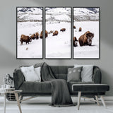 38217250-MGV-CV-36X24-Bison Herd Wall Art – Wildlife Canvas Print of Buffalo Winter Snow Scene, Rustic Western Lodge Décor, Farmhouse & Cabin Nature