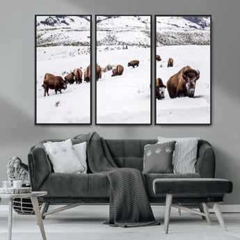 38217250-MGV-CV-36X24-Bison Herd Wall Art – Wildlife Canvas Print of Buffalo Winter Snow Scene, Rustic Western Lodge Décor, Farmhouse & Cabin Nature