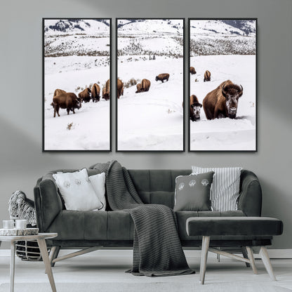 38217250-MGV-CV-36X24-Bison Herd Wall Art – Wildlife Canvas Print of Buffalo Winter Snow Scene, Rustic Western Lodge Décor, Farmhouse & Cabin Nature