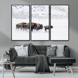 61161423-MGV-CV-36X24-Running Bison Herd Wall Art – Winter Buffalo Canvas Print, Wildlife Photography Decor for Rustic Living Room, Farmhouse, Lodge,