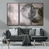 20066876-MGV-CV-36X24-Neutral Abstract Circle Wall Art – Modern Gray Beige Gold Canvas Print, Minimalist Geometric Painting for Bedroom, Living Room,