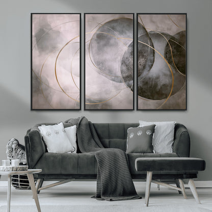 20066876-MGV-CV-36X24-Neutral Abstract Circle Wall Art – Modern Gray Beige Gold Canvas Print, Minimalist Geometric Painting for Bedroom, Living Room,