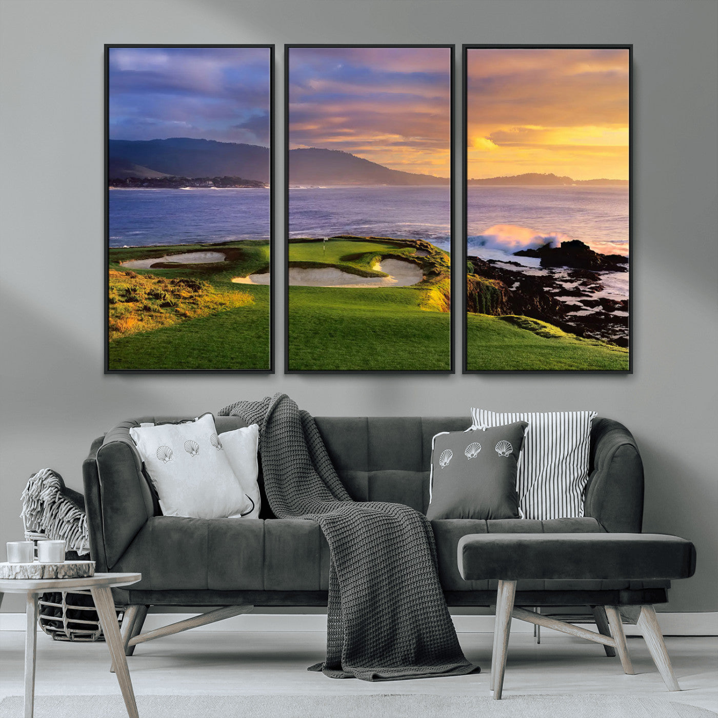 39644075-MGV-CV-36X24-Golf Course Wall Art – Coastal Sunset Canvas Print, Scenic Oceanfront Fairway Landscape Decor for Office, Man Cave, or Living Room