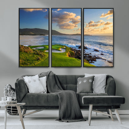 50107048-MGV-CV-36X24-Golf Course Wall Art – Coastal Ocean View Canvas Print, Scenic Fairway Landscape Decor for Office, Man Cave, Bedroom, or Living