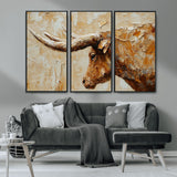 69611428-MGV-CV-36X24-Longhorn Bull Wall Art – Rustic Western Canvas Print, Textured Farmhouse Cattle Painting for Living Room, Office, or Ranch House