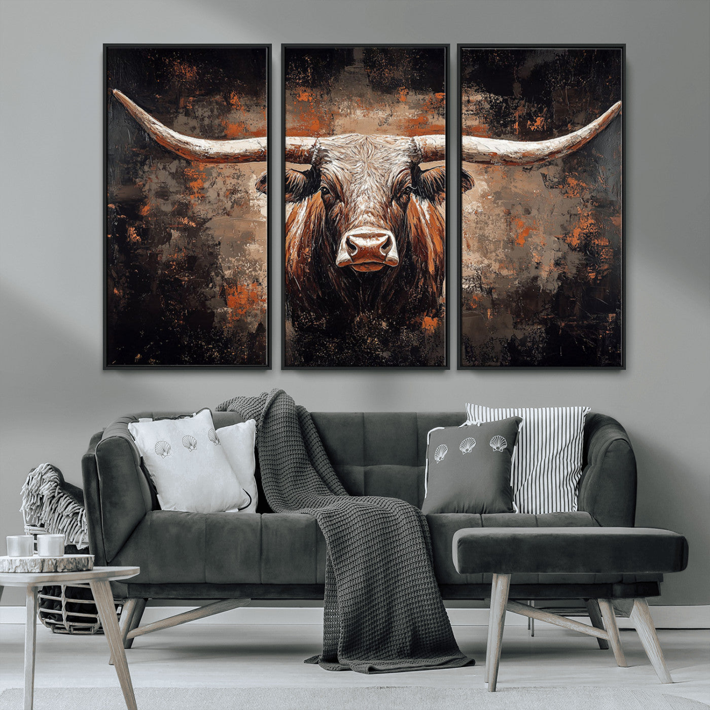 24779067-MGV-CV-36X24-Longhorn Bull Wall Art – Western Rustic Canvas Print, Bold Cowboy Cattle Painting for Ranch House, Farmhouse, Office, or Living