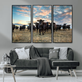 13867292-MGV-CV-36X24-Black Cattle Wall Art – Rustic Ranch Herd Canvas Print, Western Farmhouse Country Landscape Decor for Living Room, Office, or