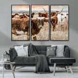 47758300-MGV-CV-36X24-Texas Longhorn Cattle Wall Art – Rustic Western Herd Canvas Print, Cowboy Ranch Farmhouse Decor for Living Room, Office, or