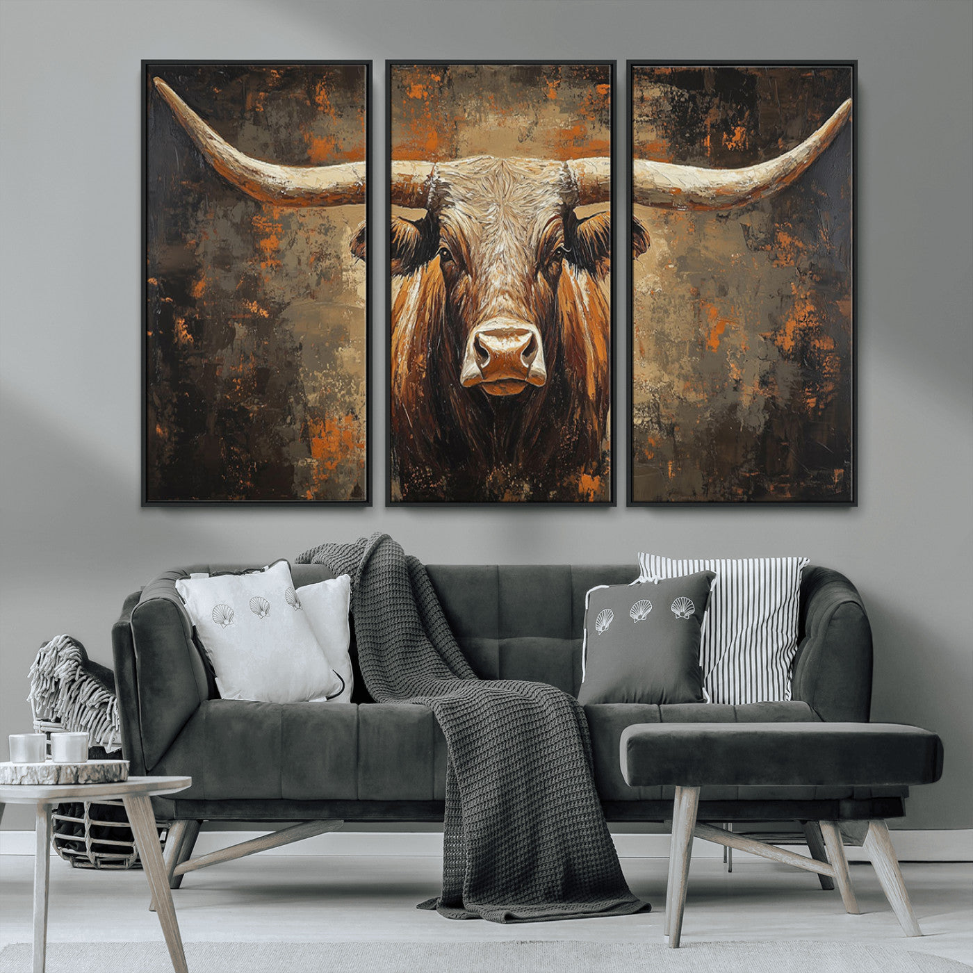 19204445-MGV-CV-36X24-Texas Longhorn Bull Wall Art – Rustic Western Canvas Print, Bold Cowboy Cattle Painting for Ranch House, Farmhouse, Office, or