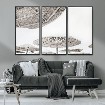 97043123-MGV-CV-36X24-Beach Umbrella Wall Art – Minimalist Coastal Canvas Print, Woven Parasol Summer Decor for Bedroom, Living Room, or Modern Beach