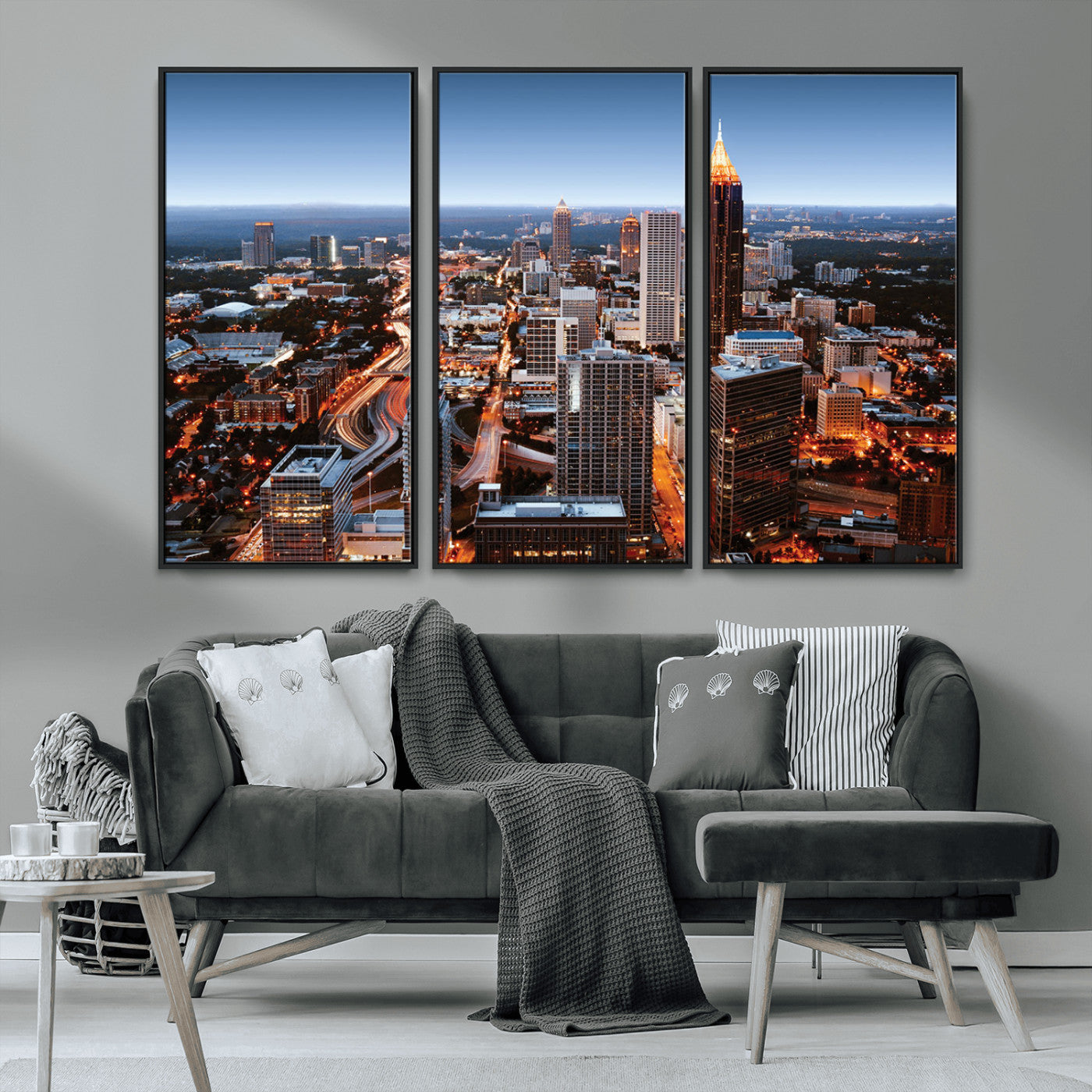 25096967-MGV-CV-36X24-Atlanta Skyline Wall Art – Vibrant Cityscape Canvas Print, Modern Night Lights Urban Decor for Office, Living Room, or Apartment