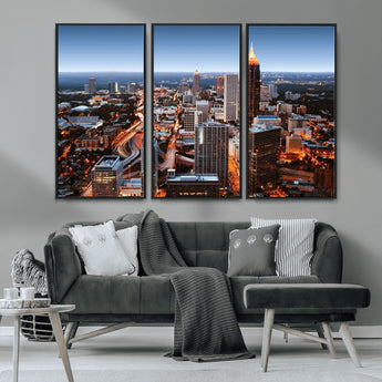 25096967-MGV-CV-36X24-Atlanta Skyline Wall Art – Vibrant Cityscape Canvas Print, Modern Night Lights Urban Decor for Office, Living Room, or Apartment