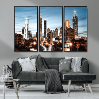 23859158-MGV-CV-36X24-Atlanta Skyline Wall Art – Modern Cityscape Canvas Print with Night Lights and Traffic Trails, Urban Decor for Office, Apartment,