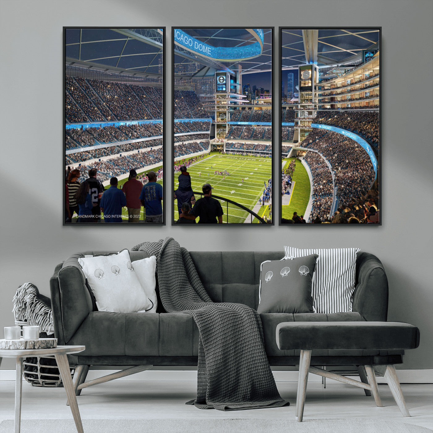 41816511-MGV-CV-36X24-Chicago Dome Stadium Wall Art – Futuristic Football Arena Canvas Print, Modern Sports Fan Decor for Man Cave, Office, Bar, or