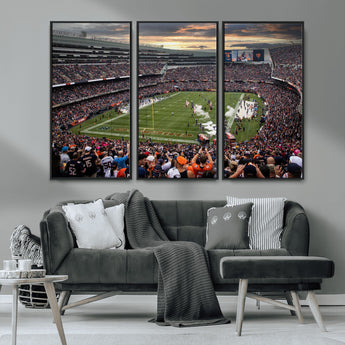 87578930-MGV-FC-48X32-3P_Black-Soldier Field Wall Art – Chicago Bears Football Stadium Sunset Canvas Print, Game Day Sports Decor for Man Cave, Bar, Office, or