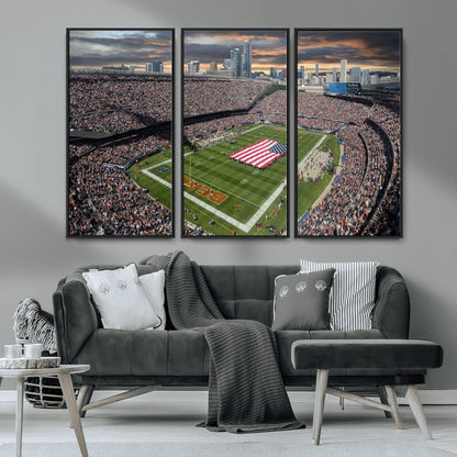 98106777-MGV-CV-36X24-Soldier Field Wall Art – Chicago Bears Stadium Canvas Print with American Flag, Game Day Football Decor for Man Cave, Bar, or