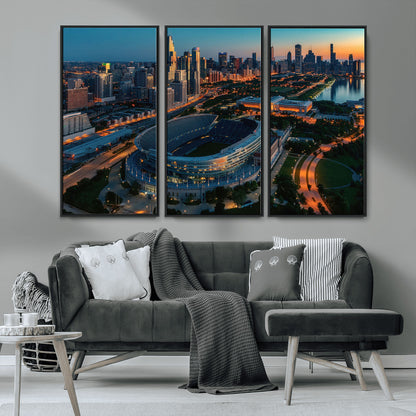 36690345-MGV-CV-36X24-Soldier Field Wall Art – Chicago Bears Stadium Aerial Night Canvas Print, City Skyline Football Decor for Living Room, Office, or