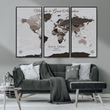 43749658-MGV-CV-36X24-Welcome to Great Adventure World Map Wall Art – Charcoal Gray Canvas Print, Rustic Travel Decor for Living Room, Study, Office or