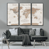 63516865-MGV-CV-36X24-Explore Dream Discover World Map Wall Art – Inspirational Travel Adventure Canvas Print, Neutral Parchment Style Explorer Decor