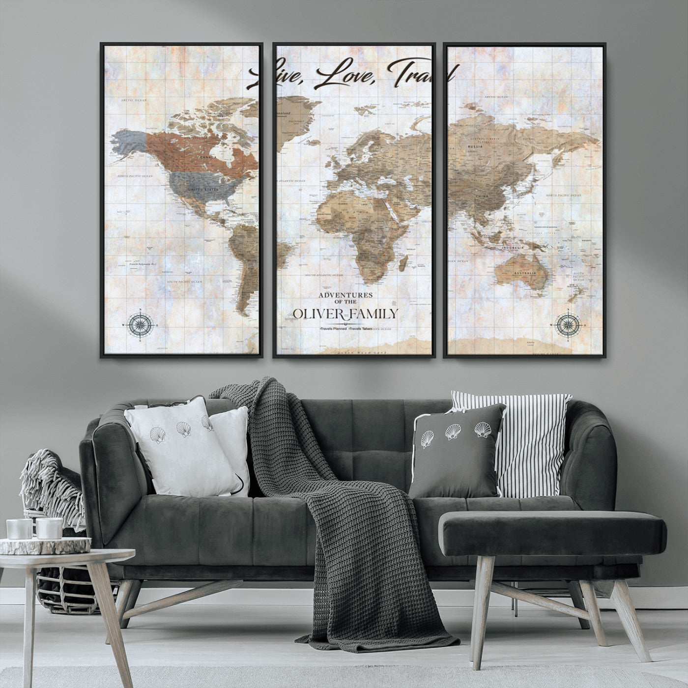 43924907-MGV-CV-36X24-Live Love Travel Wall Art – Neutral World Map Canvas Print, Rustic Adventure Decor for Home, Office or Living Room, Unique Gift