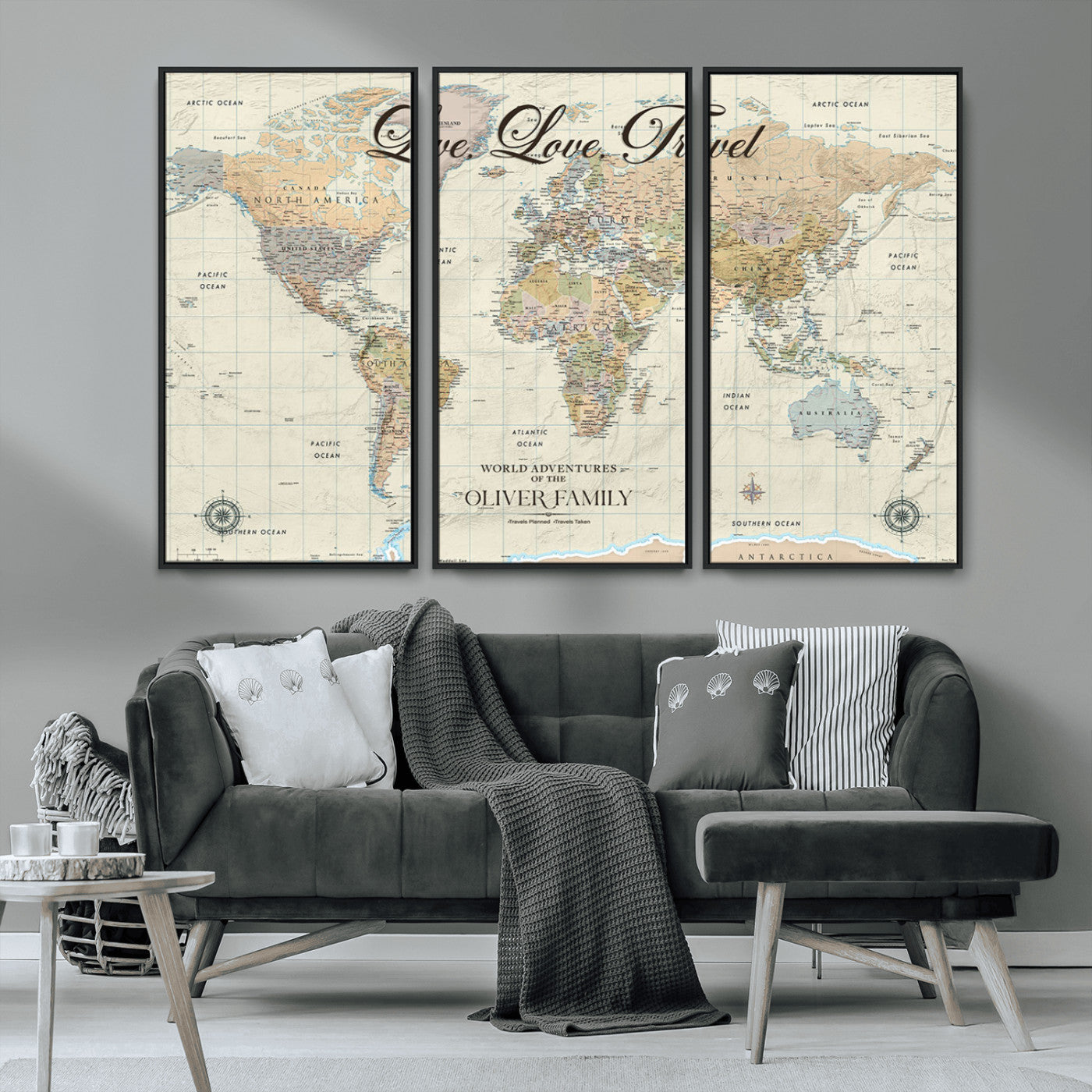 19479008-MGV-FC-48X32-3P_Black-Live Love Travel Wall Art – Detailed World Map Canvas Print, Adventure Decor for Living Room, Office or Bedroom, Travel Gift for