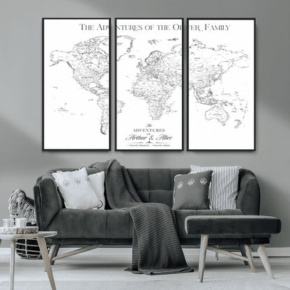 21029247-MGV-FC-48X32-3P_Black-Minimalist World Map Wall Art – Black and White Travel Adventure Print, Modern Family Travel Map Decor for Living Room, Bedroom,