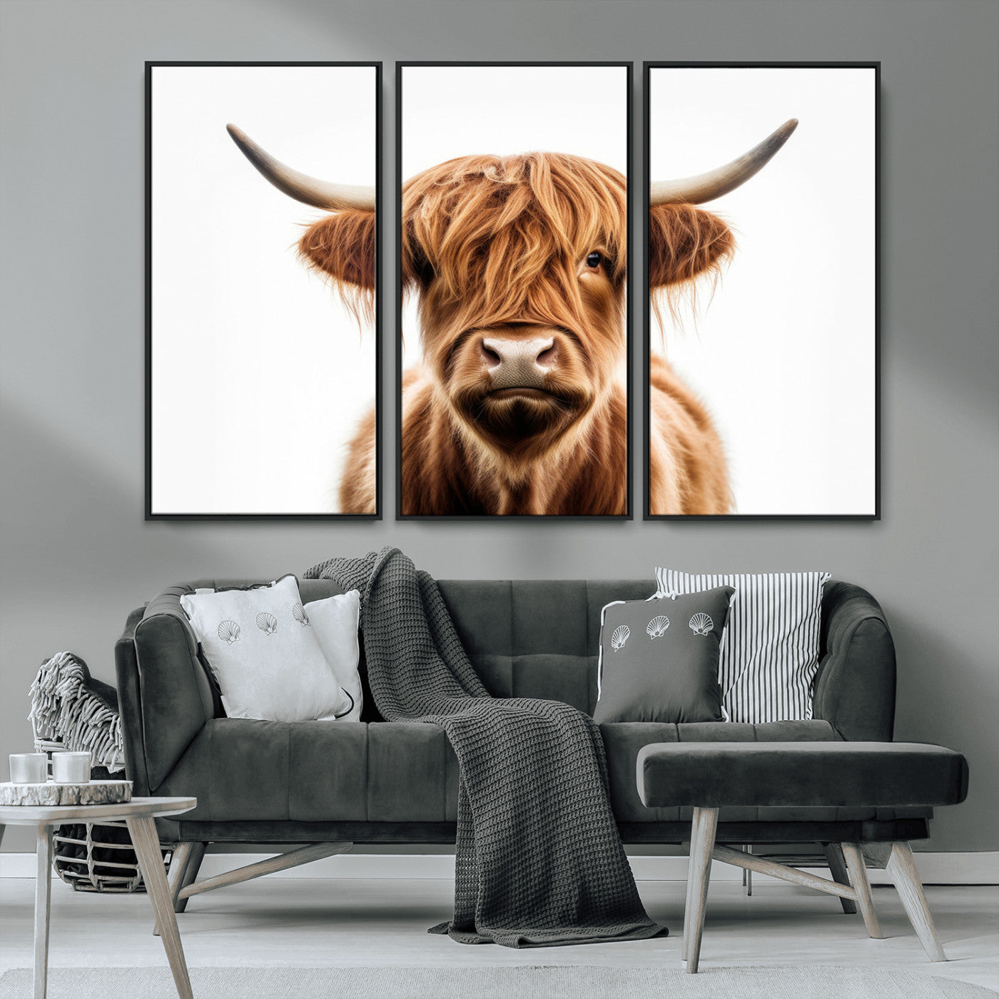 637908607-MGV-FC-93X47-3P_Black-Highland Cow Wall Art Print – Rustic Farmhouse Animal Portrait, Scottish Highland Cattle Canvas, Modern Country Wall Decor for