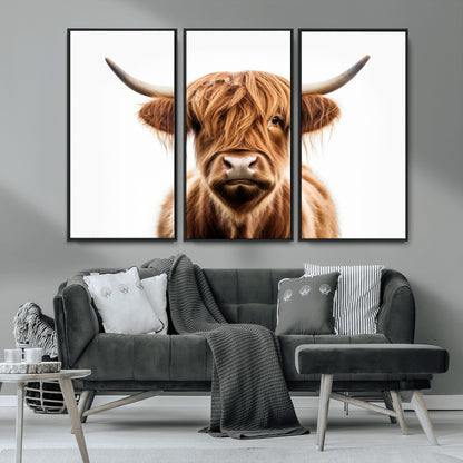 637908607-MGV-FC-93X47-3P_Black-Highland Cow Wall Art Print – Rustic Farmhouse Animal Portrait, Scottish Highland Cattle Canvas, Modern Country Wall Decor for