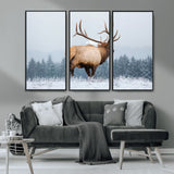 85177251-MGV-CV-36X24-Elk Wall Art – Majestic Wildlife Canvas Print of Bull Elk Snowy Forest, Rustic Nature Decor for Living Room, Cabin, or Office