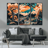 21638941-MGV-CV-36X24-Japanese Landscape Wall Art – Mount Fuji and Flowing River Ukiyo-e Style Canvas Print, Traditional Japan Inspired Artwork for