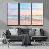 88024944-MGV-CV-36X24-Serene Ocean Waves Canvas Wall Art – Pastel Sky, Soft Sand Beach, Tranquil Seascape, Calm Water Coastal Nature, Relaxing Peaceful