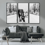 38956835-MGV-CV-36X24-Moose Winter Snowy Forest Canvas Wall Art – Wildlife Nature, Antlers in Frozen Landscape, Quiet Path, Cold Season Outdoors Print