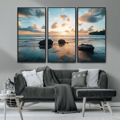 23879436-MGV-CV-36X24-Rocky Ocean Sunset Canvas Wall Art – Seaside Dramatic Seascape, Ocean Sunset Art Print for Coastal Modern Decor for Nature