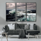 38622353-MGV-CV-36X24-Ocean Wave Wall Art – Dramatic Seascape Canvas Print with Stormy Sky and Crashing Sea, Bold Coastal Photography for Living Room,