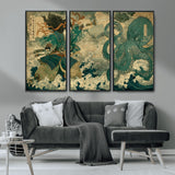 24416422-MGV-CV-36X24-Samurai vs Octopus Wall Art – Japanese Warrior Ocean Battle Canvas Print, Ukiyo e Inspired Decor for Home, Office, or Man Cave