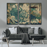 60346622-MGV-CV-36X24-Samurai Warrior vs Octopus Wall Art – Japanese Ukiyo-e Style Ocean Battle Canvas Print, Traditional Samurai Artwork for Living