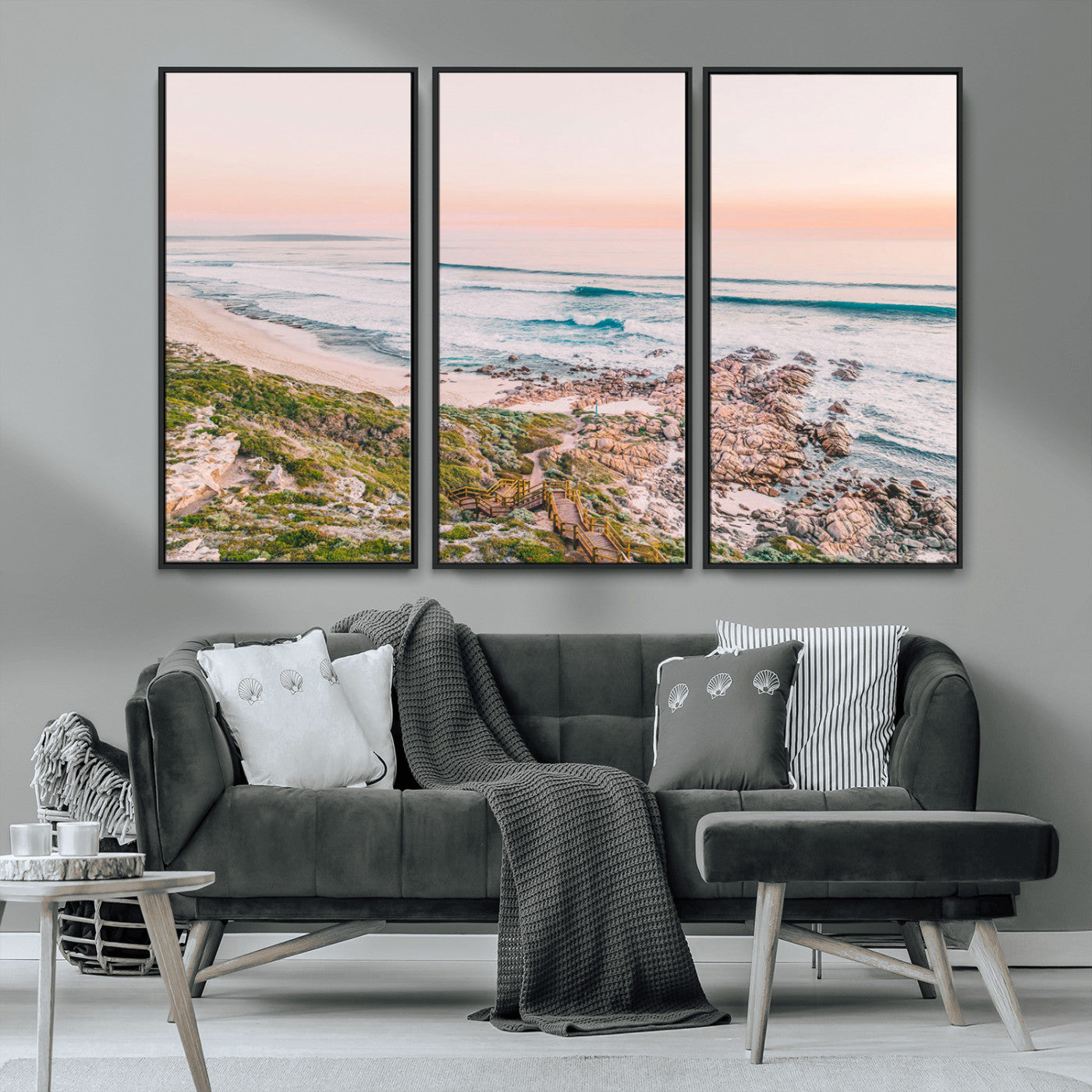 27332135-MGV-CV-36X24-Coastal Sunset Wall Art – Ocean Waves and Rocky Shore Canvas Print, Scenic Seaside Photography Decor for Bedroom, Living Room,