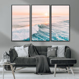 34064591-MGV-CV-36X24-Surfing Wall Art – Sunset Ocean Wave Canvas Print, Surfer Riding Sea Photography Decor for Bedroom, Living Room, Office, Coastal