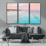 41613614-MGV-CV-36X24-Beach Sunset Wall Art – Pastel Ocean Canvas Print, Turquoise Water and Pink Sky Photography Decor for Bedroom, Living Room, Office